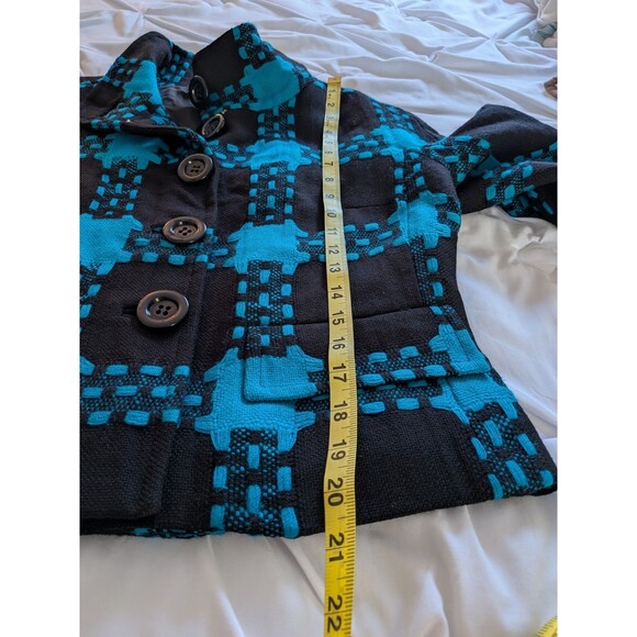 Eccoci Wool/Cashmere Jacket Womens 10 Turquoise Black Plaid Double Breasted Chic - Picture 13 of 13